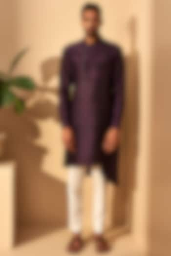 Shadow Plum Embroidered Kurta Set by Dhruv Vaish at Pernia's Pop Up Shop