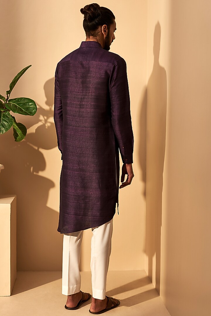Shadow Plum Raw Silk Metallic Embroidered Kurta Set by Dhruv Vaish at Pernia's Pop Up Shop