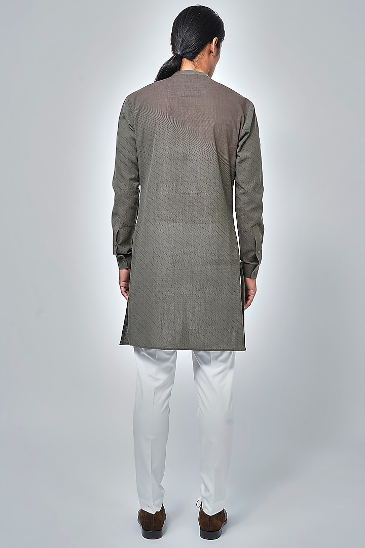 Olive Grey Handloom Cotton Kurta Set by Dhruv Vaish at Pernia's Pop Up Shop