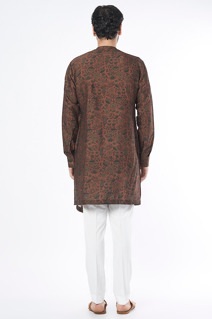 Tobacco Cotton Silk Printed Kurta Set by Dhruv Vaish at Pernia's Pop Up Shop