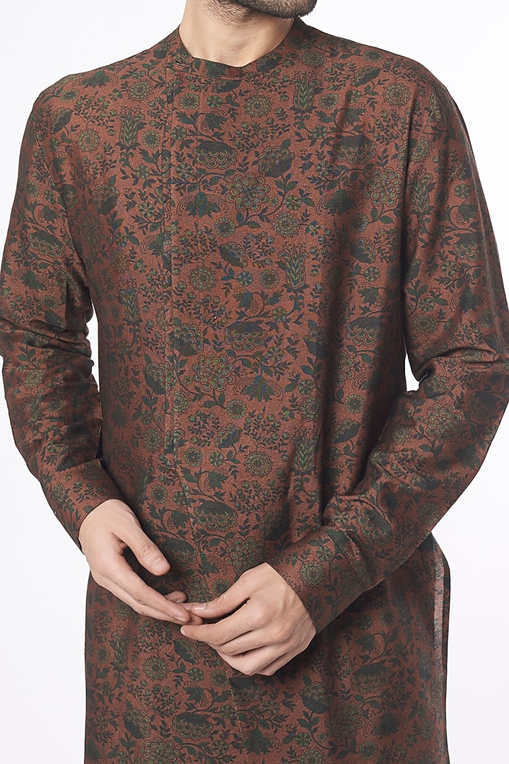 Tobacco Cotton Silk Printed Kurta Set by Dhruv Vaish at Pernia's Pop Up Shop