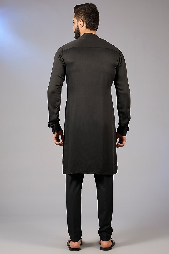 Black Cotton Silk Draped Kurta Set by Dhruv Vaish at Pernia's Pop Up Shop
