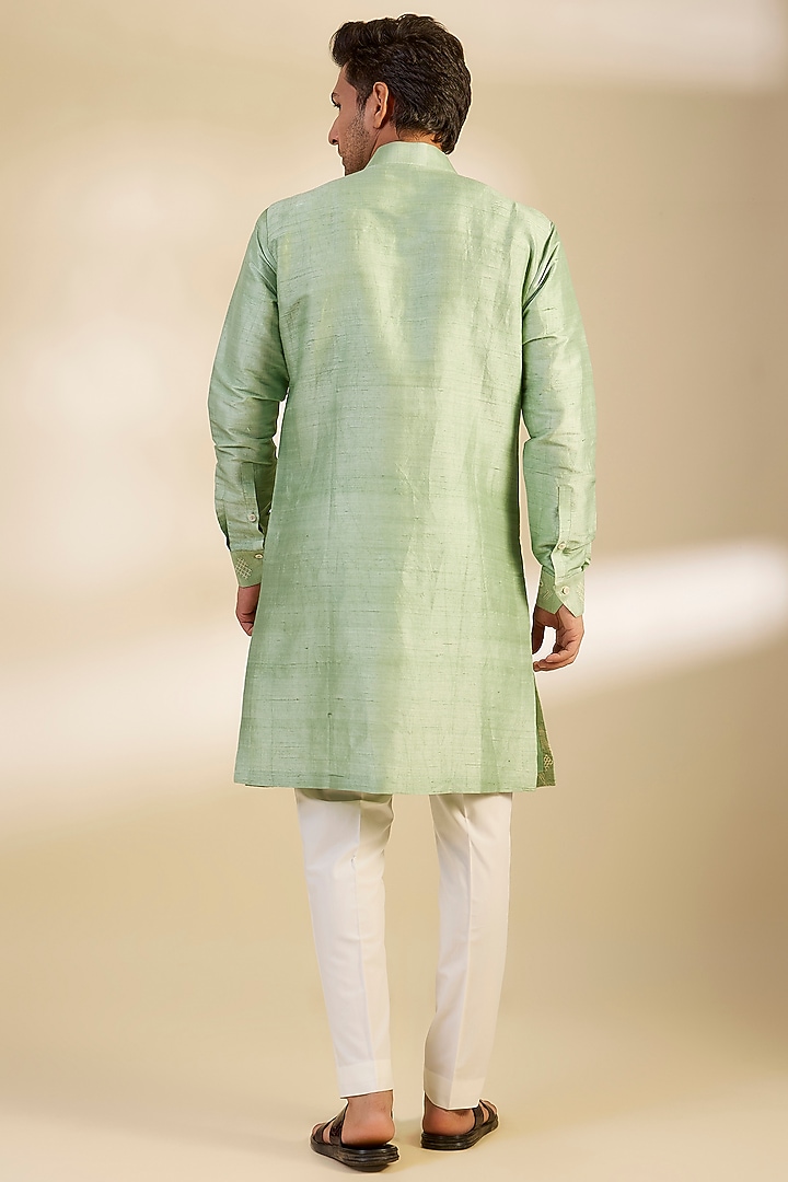 Jade Mist Silk Zari Embroidered Kurta Set by Dhruv Vaish at Pernia's Pop Up Shop