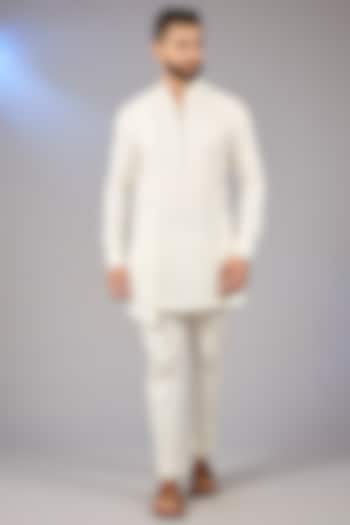 Ivory Cotton Silk Draped Kurta by Dhruv Vaish at Pernia's Pop Up Shop