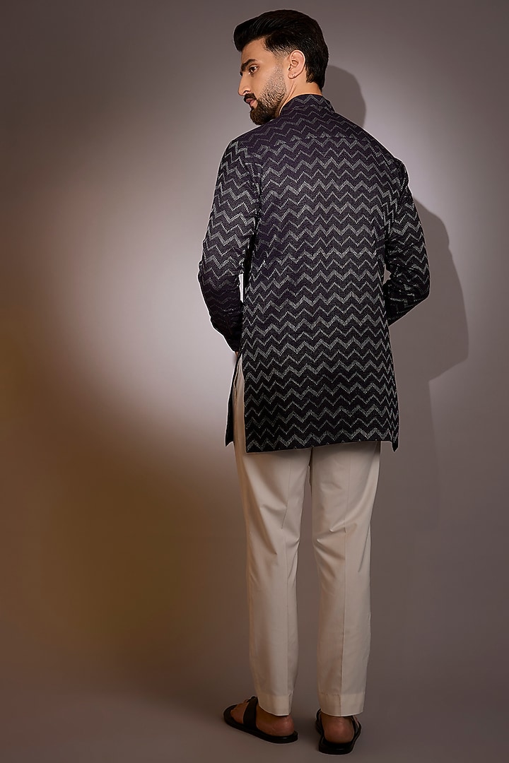 Midnight Purple Cotton Silk Asymmetric Kurta by Dhruv Vaish at Pernia's Pop Up Shop