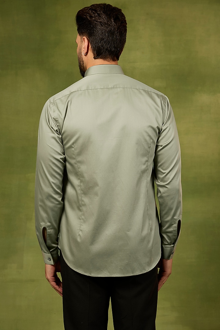 Sage Cotton Satin Party Wear Shirt by Dhruv Vaish at Pernia's Pop Up Shop