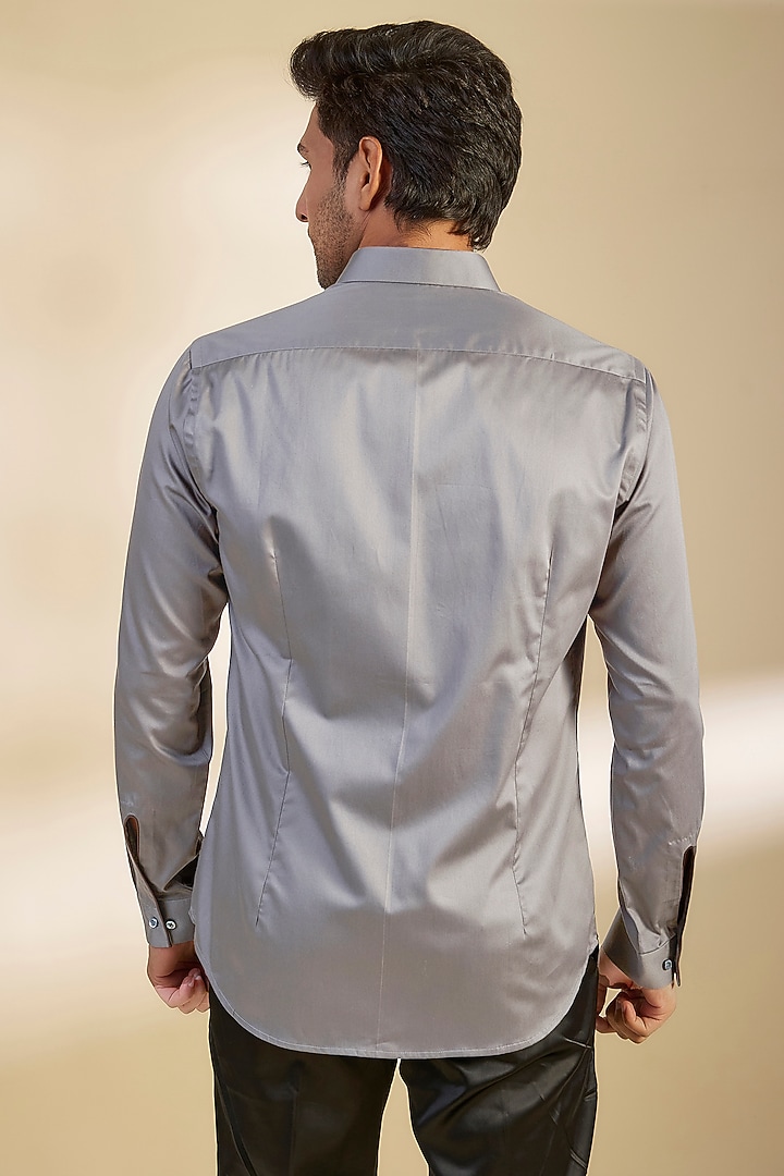 Smoke Grey Cotton Satin Party Wear Shirt by Dhruv Vaish at Pernia's Pop Up Shop