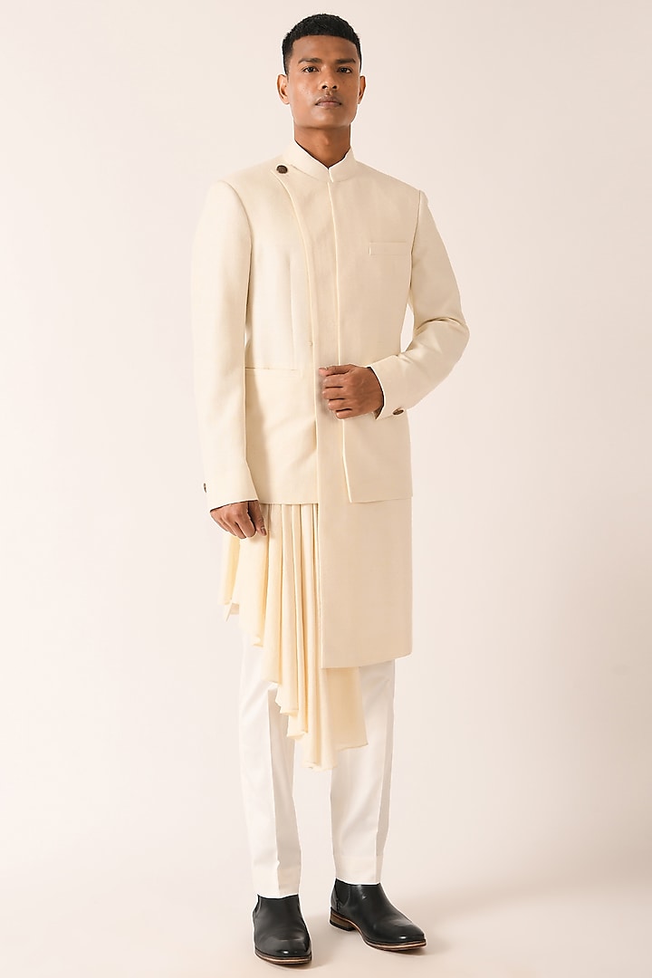 Cream Silk Indowestern Set by Dhruv Vaish