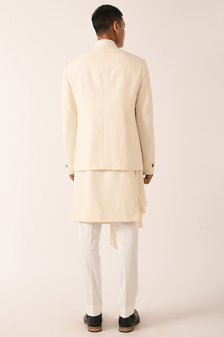 Cream Silk Wedding Indowestern Set by Dhruv Vaish at Pernia's Pop Up Shop