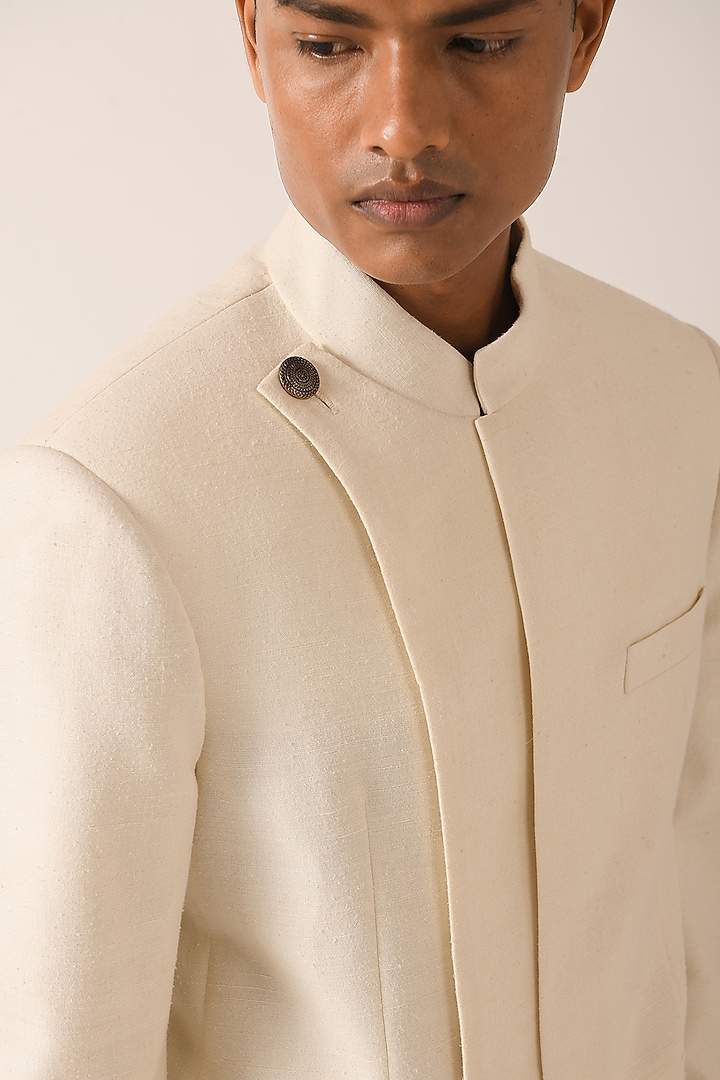 Cream Silk Wedding Indowestern Set by Dhruv Vaish at Pernia's Pop Up Shop