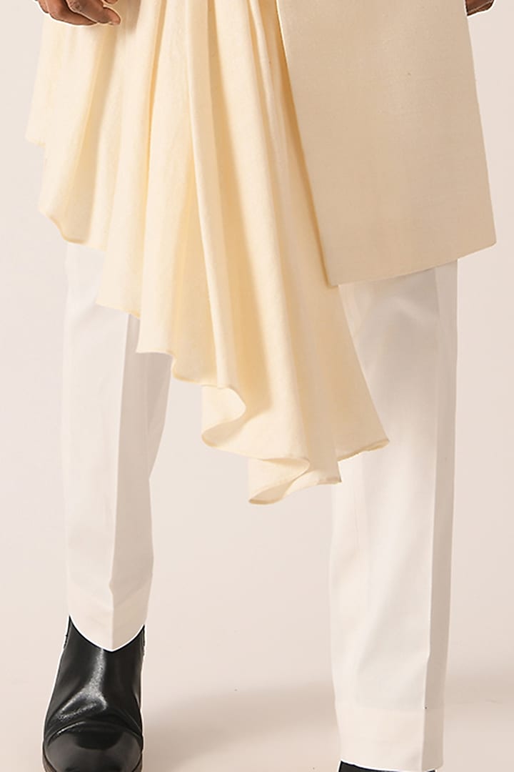Cream Silk Wedding Indowestern Set by Dhruv Vaish at Pernia's Pop Up Shop