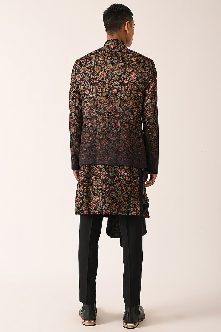 Black Silk Floral Wedding Indowestern Set by Dhruv Vaish at Pernia's Pop Up Shop