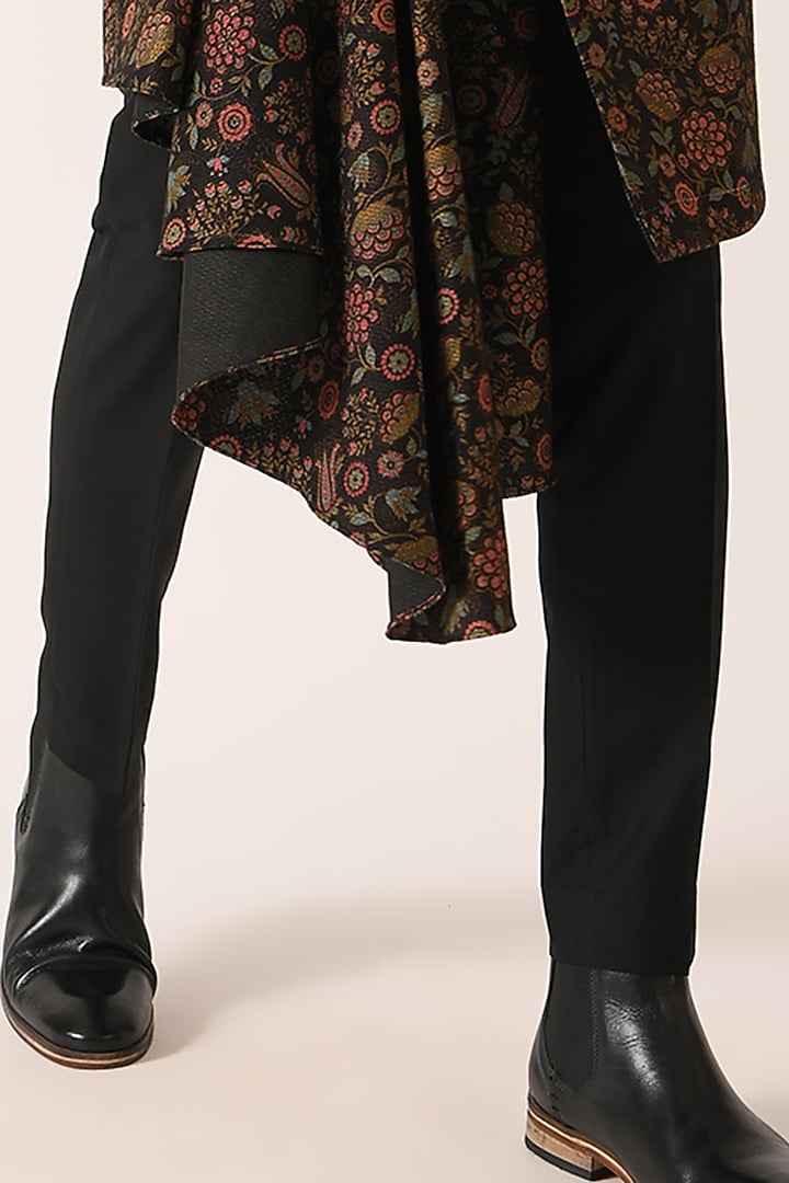 Black Silk Floral Wedding Indowestern Set by Dhruv Vaish at Pernia's Pop Up Shop