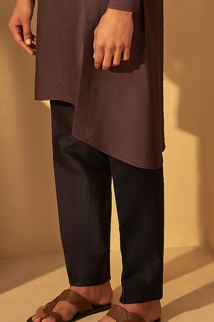 Shadow Plum Cotton Silk Asymmetric Paneled Kurta Set by Dhruv Vaish at Pernia's Pop Up Shop