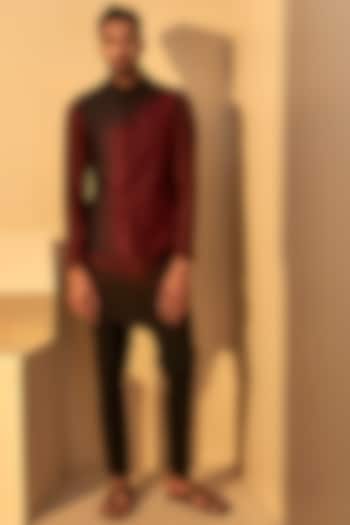 Port Black Handloom Silk Dip Dyed Jawahar Jacket by Dhruv Vaish at Pernia's Pop Up Shop