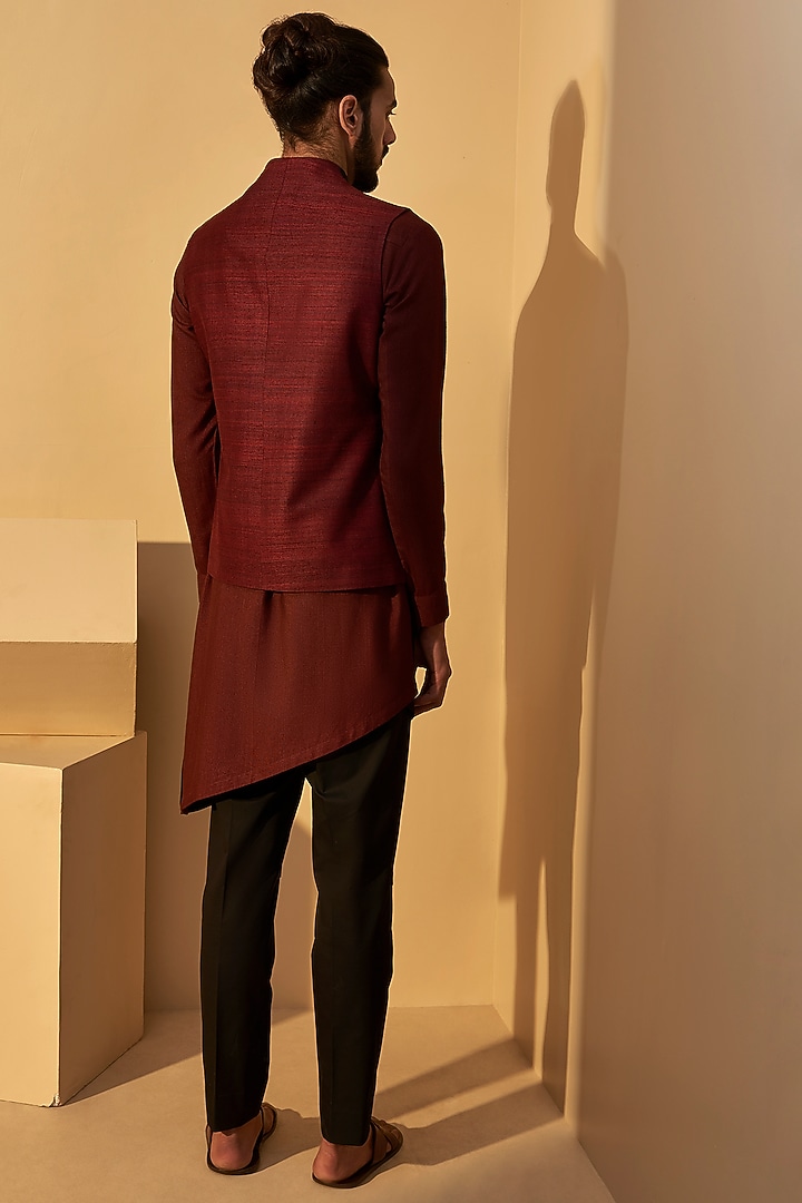 Port Black Handloom Silk Dip Dyed Jawahar Jacket by Dhruv Vaish at Pernia's Pop Up Shop