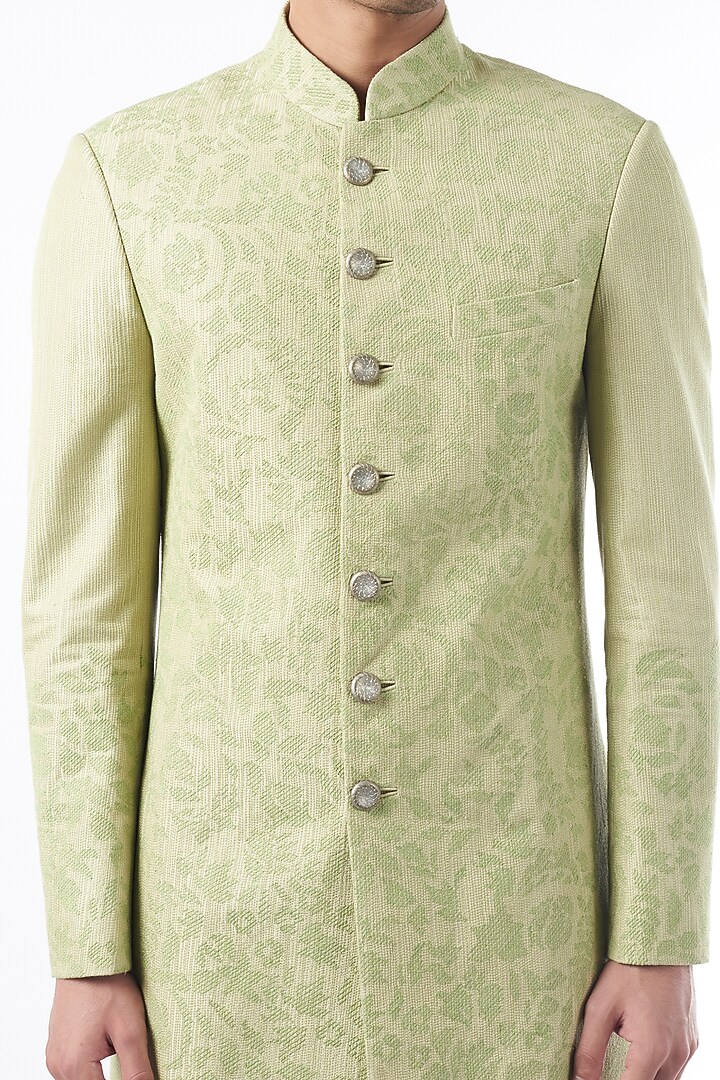 Pale Mint Silk & Terry Rayon Thread Embroidered Groom Sherwani Set by Dhruv Vaish at Pernia's Pop Up Shop