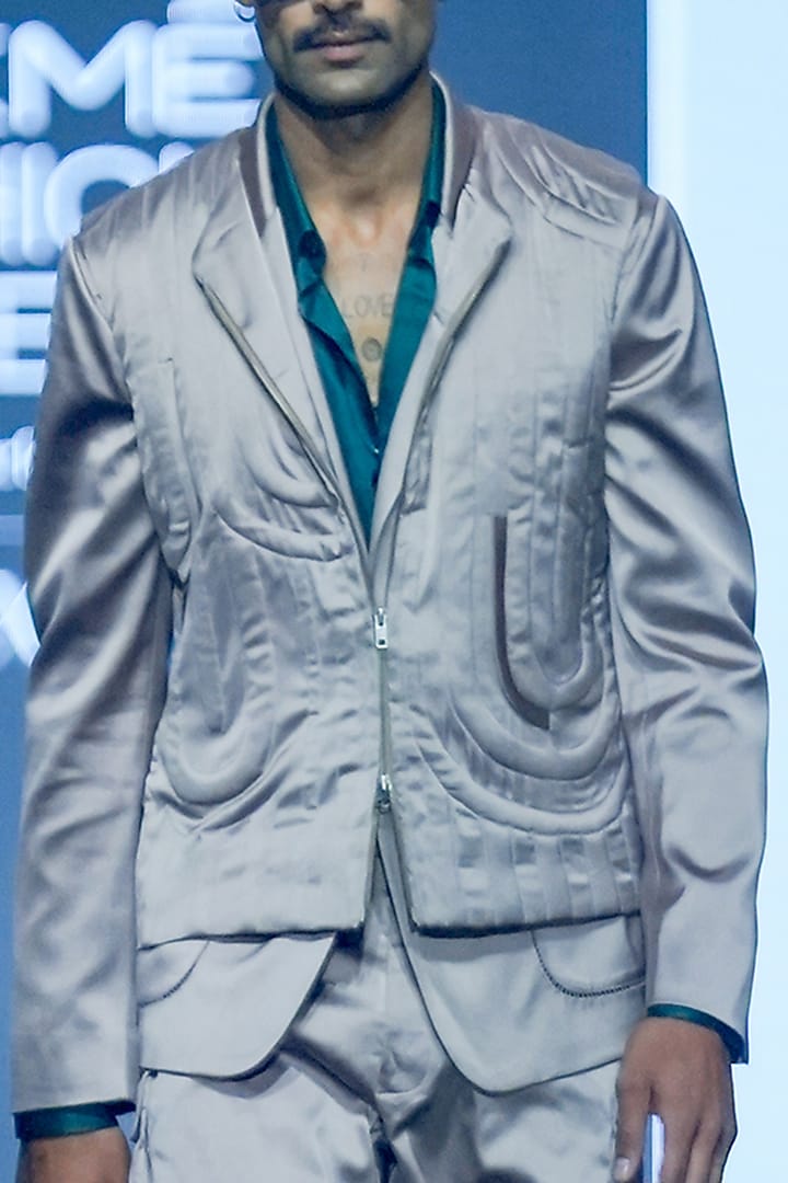 Rose Mauve Satin Blazer Set by Dhruv Vaish at Pernia's Pop Up Shop