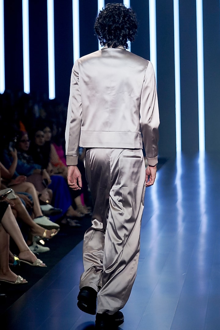 Rose Mauve Satin Pleated Trousers by Dhruv Vaish at Pernia's Pop Up Shop