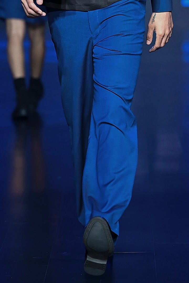 Jewel Blue Terriwool Trousers by Dhruv Vaish