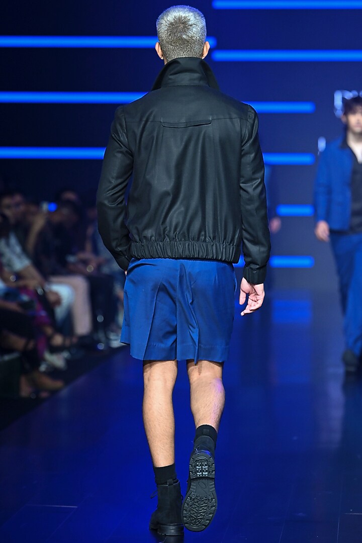 Jewel Blue Terrywool Pleated Shorts by Dhruv Vaish at Pernia's Pop Up Shop