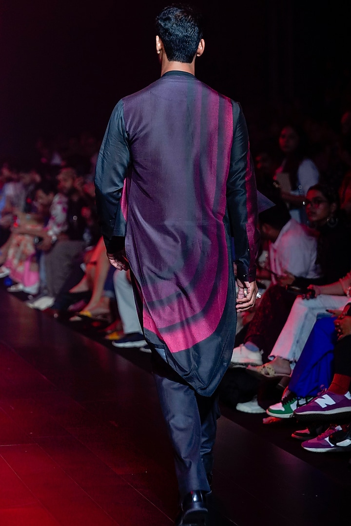 Black & Pink Chanderi Printed Layered Kurta by Dhruv Vaish at Pernia's Pop Up Shop