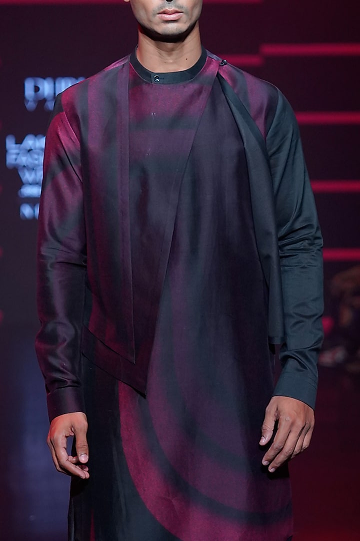 Black & Pink Chanderi Printed Layered Kurta by Dhruv Vaish at Pernia's Pop Up Shop
