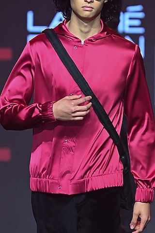 Rock Red Satin Bomber Jacket by Dhruv Vaish