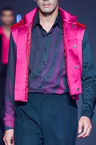 Rock Red Satin Vest by Dhruv Vaish