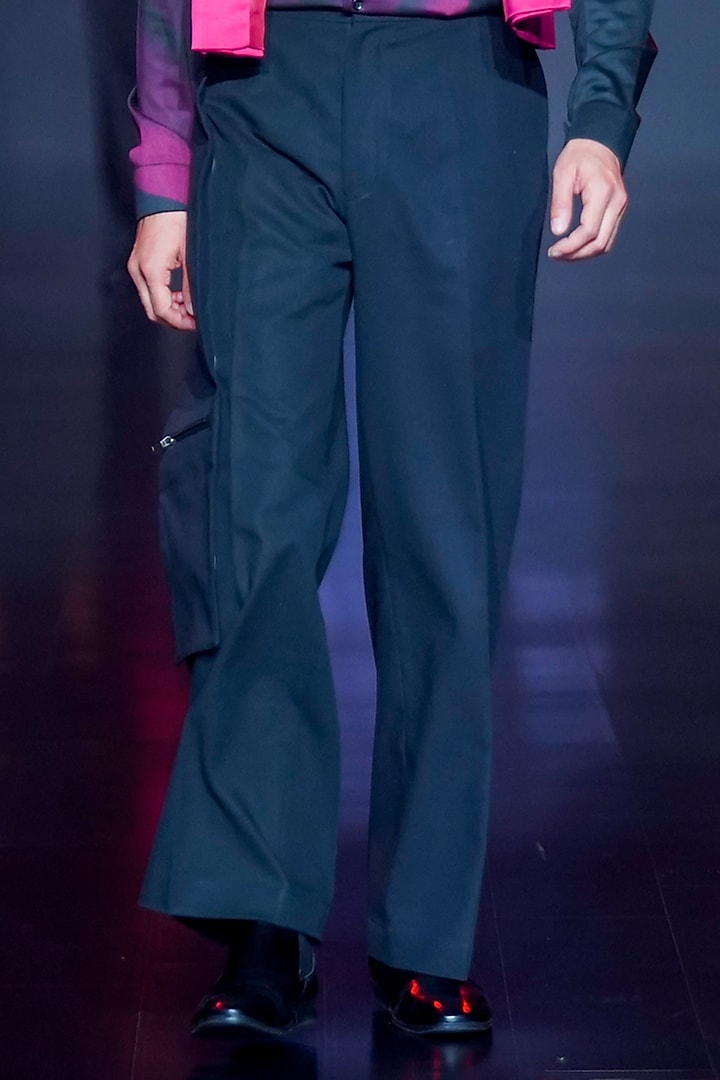 Black Cotton Flared Trousers by Dhruv Vaish at Pernia's Pop Up Shop