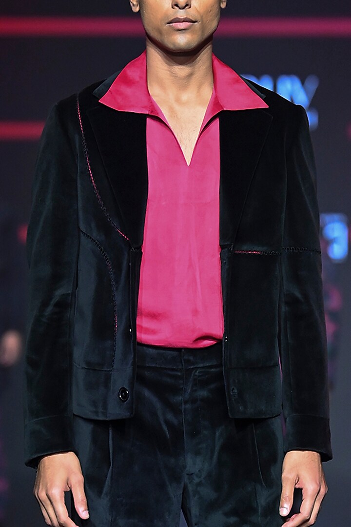 Black Velvet Velvet Jacket Set by Dhruv Vaish at Pernia's Pop Up Shop