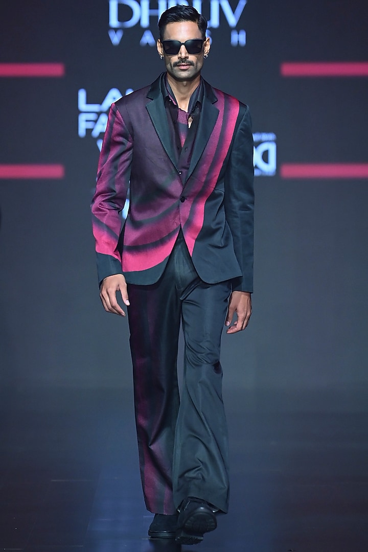 Black & Pink Viscose Satin Printed Jacket Set by Dhruv Vaish at Pernia's Pop Up Shop