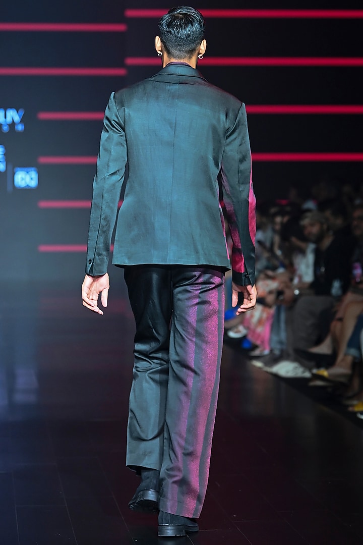 Black & Pink Viscose Satin Printed Jacket Set by Dhruv Vaish at Pernia's Pop Up Shop