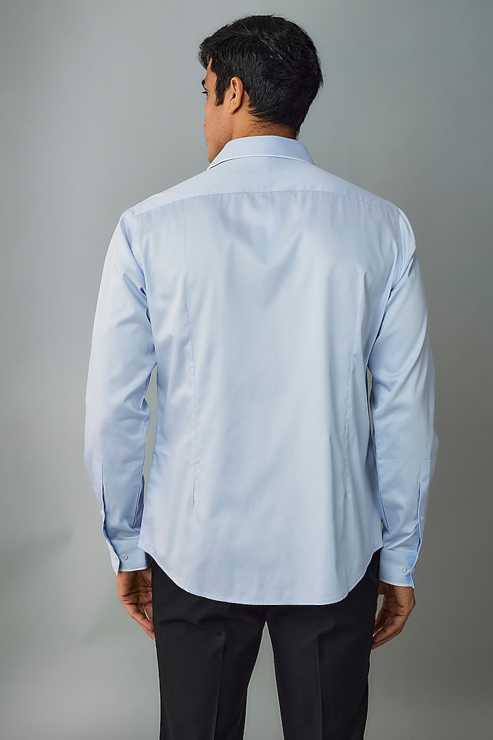 Ice Blue Cotton Satin Party Wear Shirt by Dhruv Vaish at Pernia's Pop Up Shop