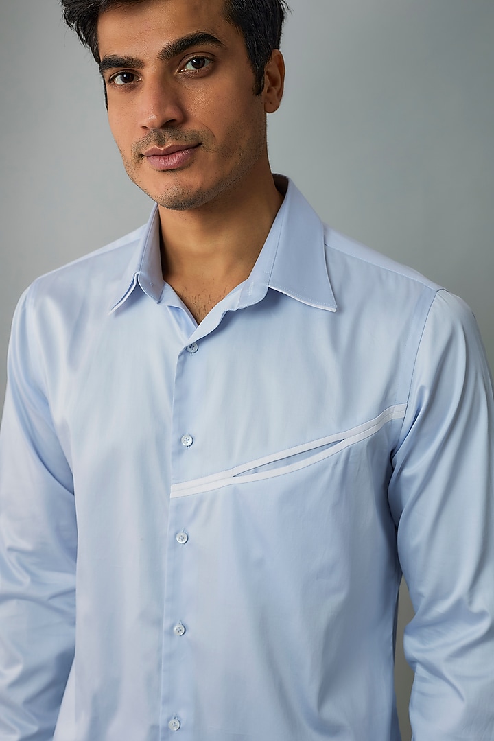 Ice Blue Cotton Satin Party Wear Shirt by Dhruv Vaish at Pernia's Pop Up Shop