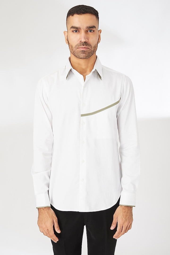 White Cotton Satin Shirt by Dhruv Vaish