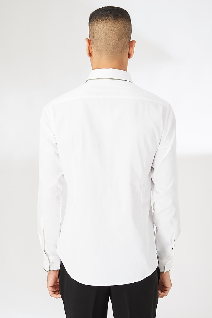 White Cotton Satin Party Wear Shirt by Dhruv Vaish at Pernia's Pop Up Shop