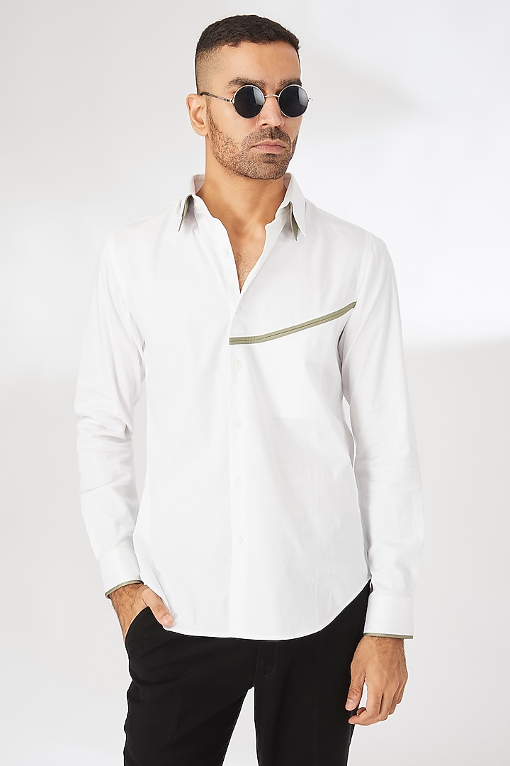 White Cotton Satin Party Wear Shirt by Dhruv Vaish at Pernia's Pop Up Shop