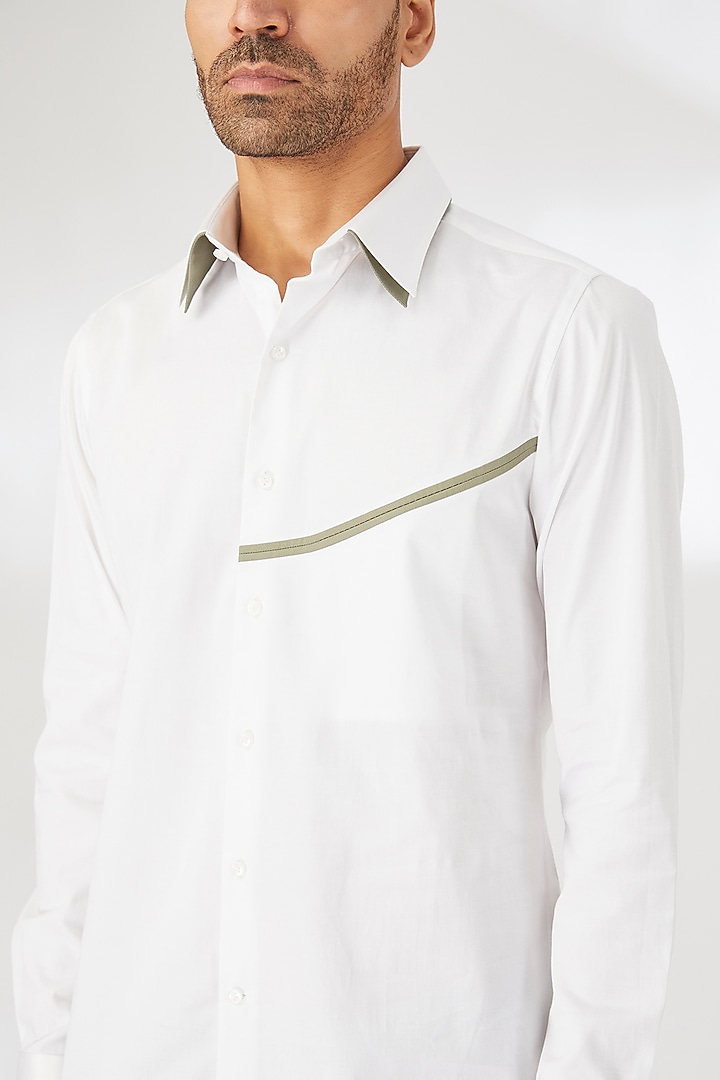 White Cotton Satin Party Wear Shirt by Dhruv Vaish at Pernia's Pop Up Shop
