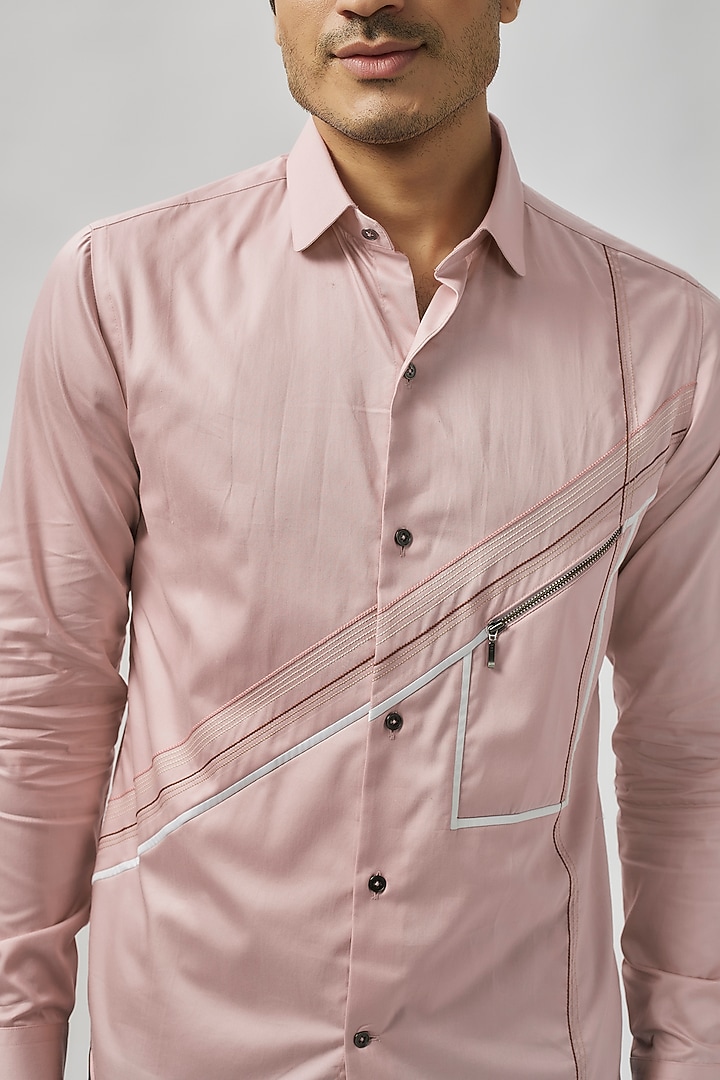 Rose Cotton Satin Party Wear Shirt by Dhruv Vaish at Pernia's Pop Up Shop