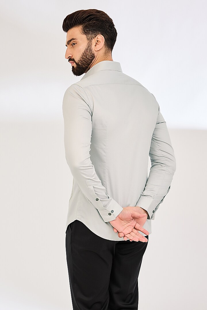 Silver Cotton Satin Party Wear Shirt by Dhruv Vaish at Pernia's Pop Up Shop