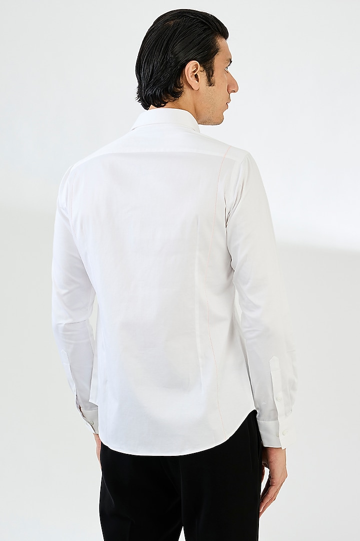 White Cotton Satin Party Wear Shirt by Dhruv Vaish at Pernia's Pop Up Shop
