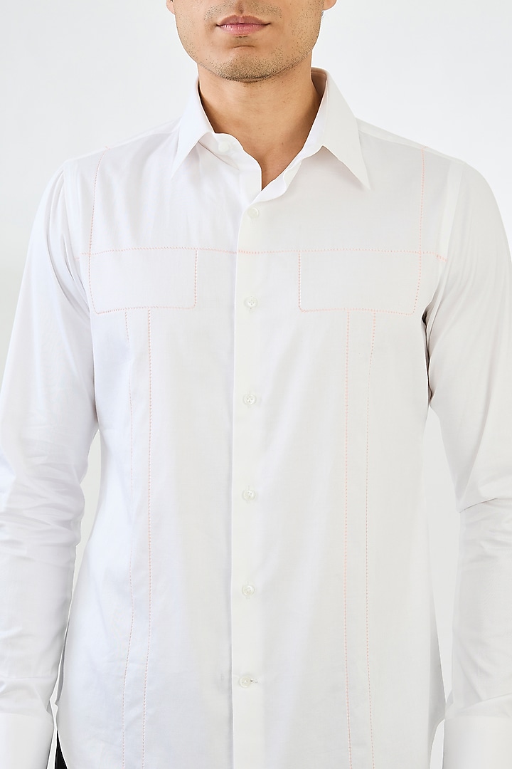 White Cotton Satin Party Wear Shirt by Dhruv Vaish at Pernia's Pop Up Shop