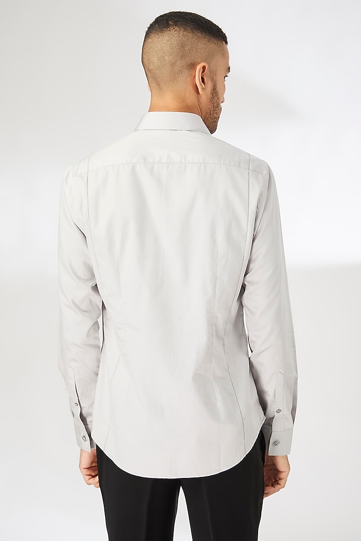 Grey Cotton Satin Party Wear Shirt by Dhruv Vaish at Pernia's Pop Up Shop