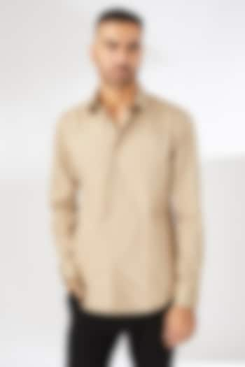 Beige Cotton Satin Shirt by Dhruv Vaish