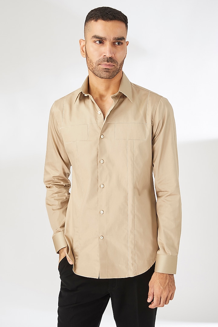 Beige Cotton Satin Shirt by Dhruv Vaish