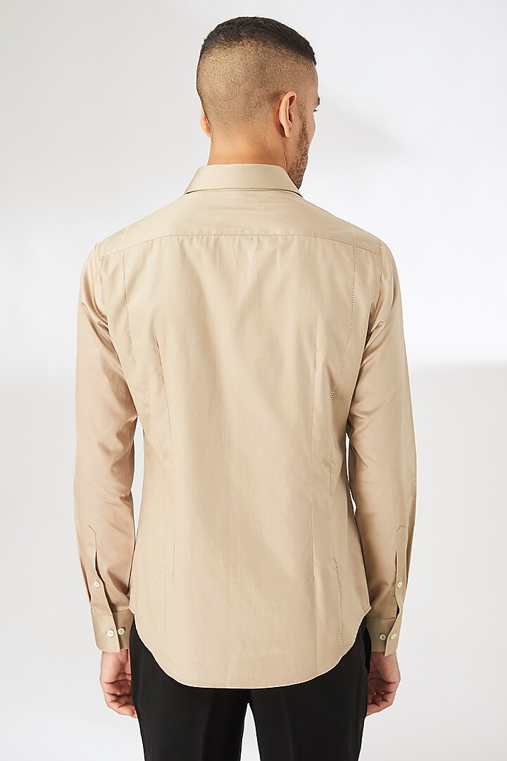 Beige Cotton Satin Party Wear Shirt by Dhruv Vaish at Pernia's Pop Up Shop
