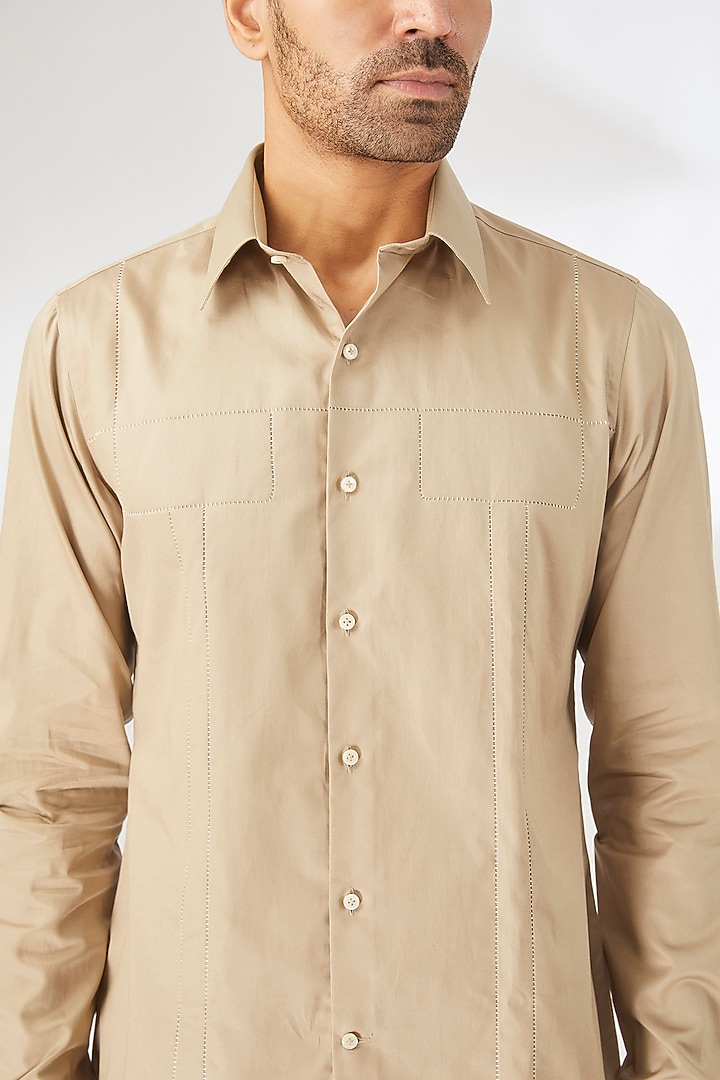 Beige Cotton Satin Party Wear Shirt by Dhruv Vaish at Pernia's Pop Up Shop
