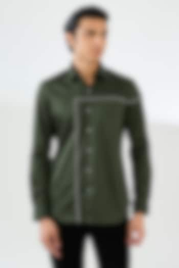 Olive Green Cotton Satin Shirt by Dhruv Vaish