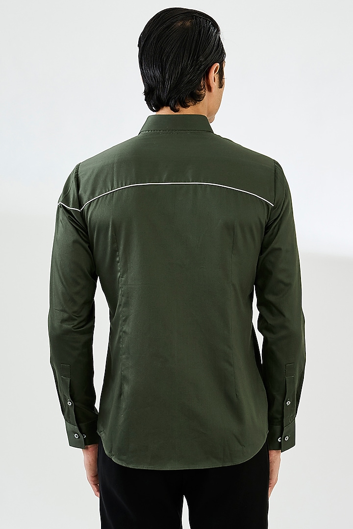 Olive Green Cotton Satin Party Wear Shirt by Dhruv Vaish at Pernia's Pop Up Shop